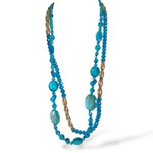 Bright Blue Beaded Necklaces Vintage and Modern Two Necklaces Set